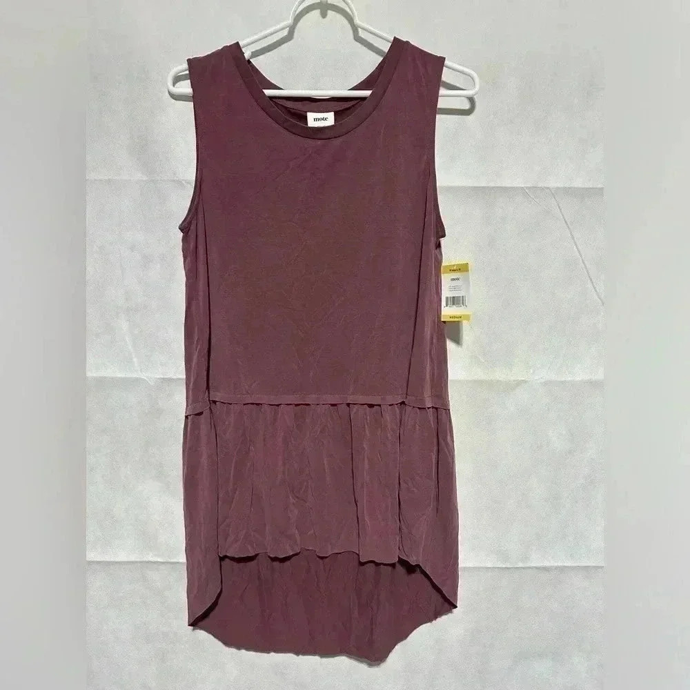 MOTE Anothropologie Med Peplum Hi Low Tank Top Shirt Soft Modal Blend Burgundy